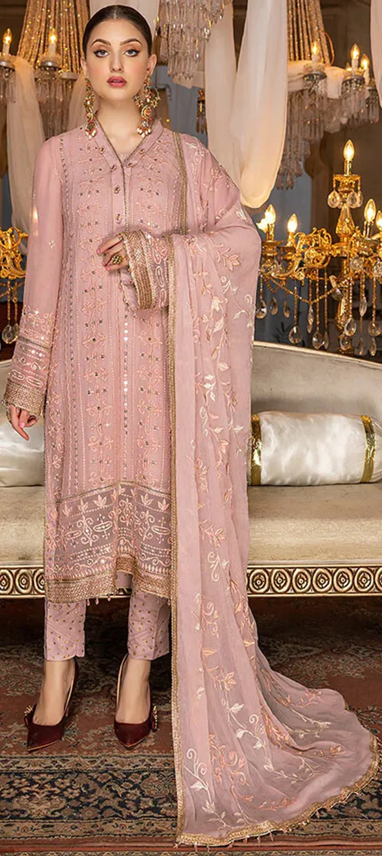 Elegant Embroidered Pastel Pink Traditional