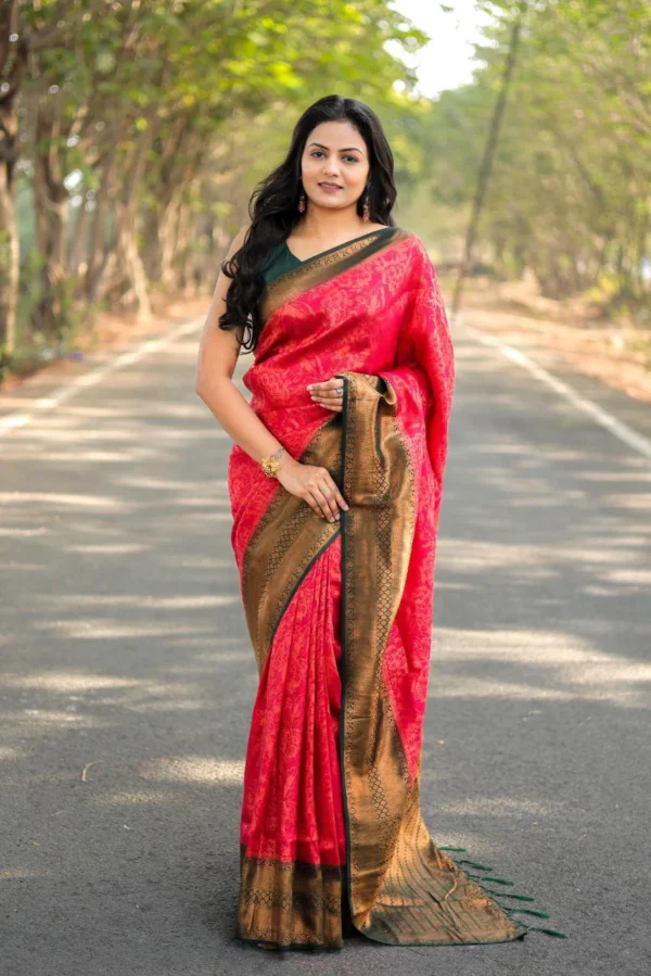 Graceful Red and Gold Traditional Silk Saree