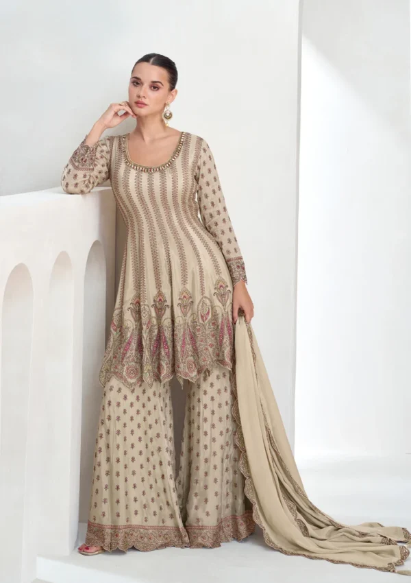 Beige Sharara Suit with Exquisite Traditional