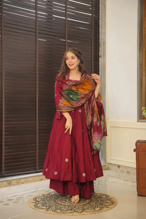 Elegant Maroon Anarkali Suit with Floral